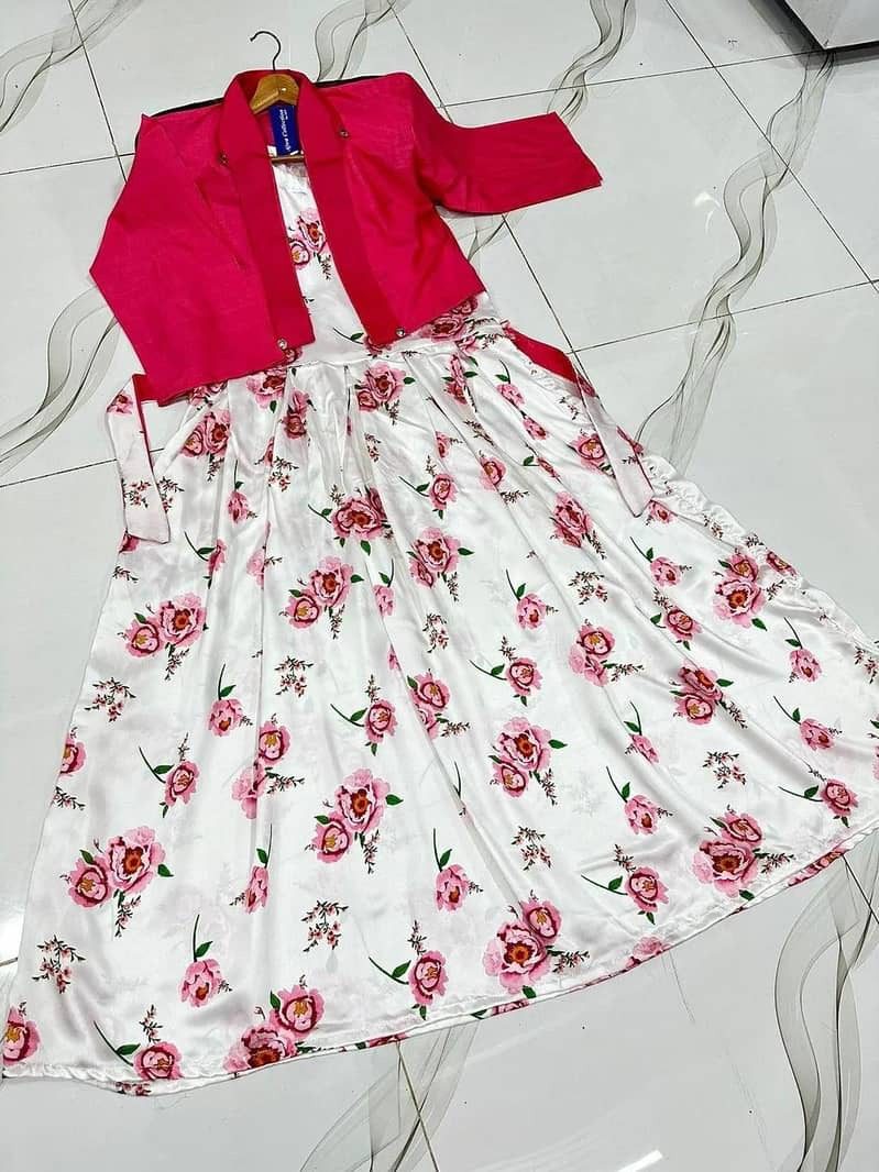 2 Pcs Women Stitched Silk Printed Maxi Suit|Trending Dress|Free Delive