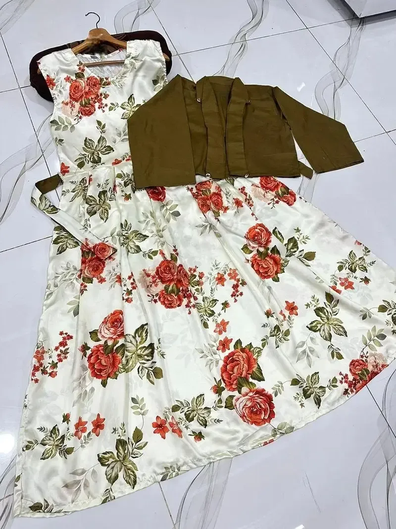 2 Pcs Women Stitched Silk Printed Maxi Suit|Trending Dress|Free Delive