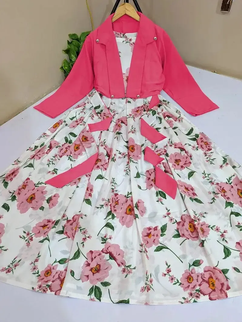 2 Pcs Women Stitched Silk Printed Maxi Suit|Trending Dress|Free Delive