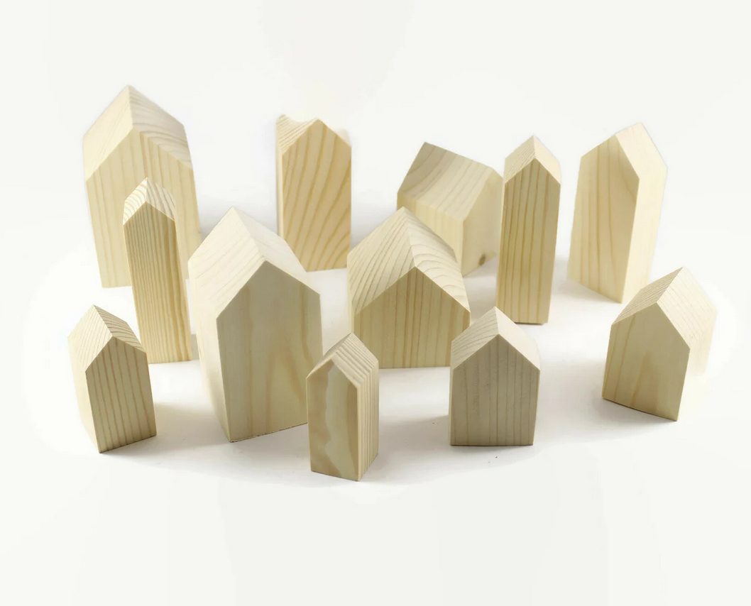 Wooden Mini Houses Set – Different Sizes | Unfinished Wooden Craft Houses for Painting