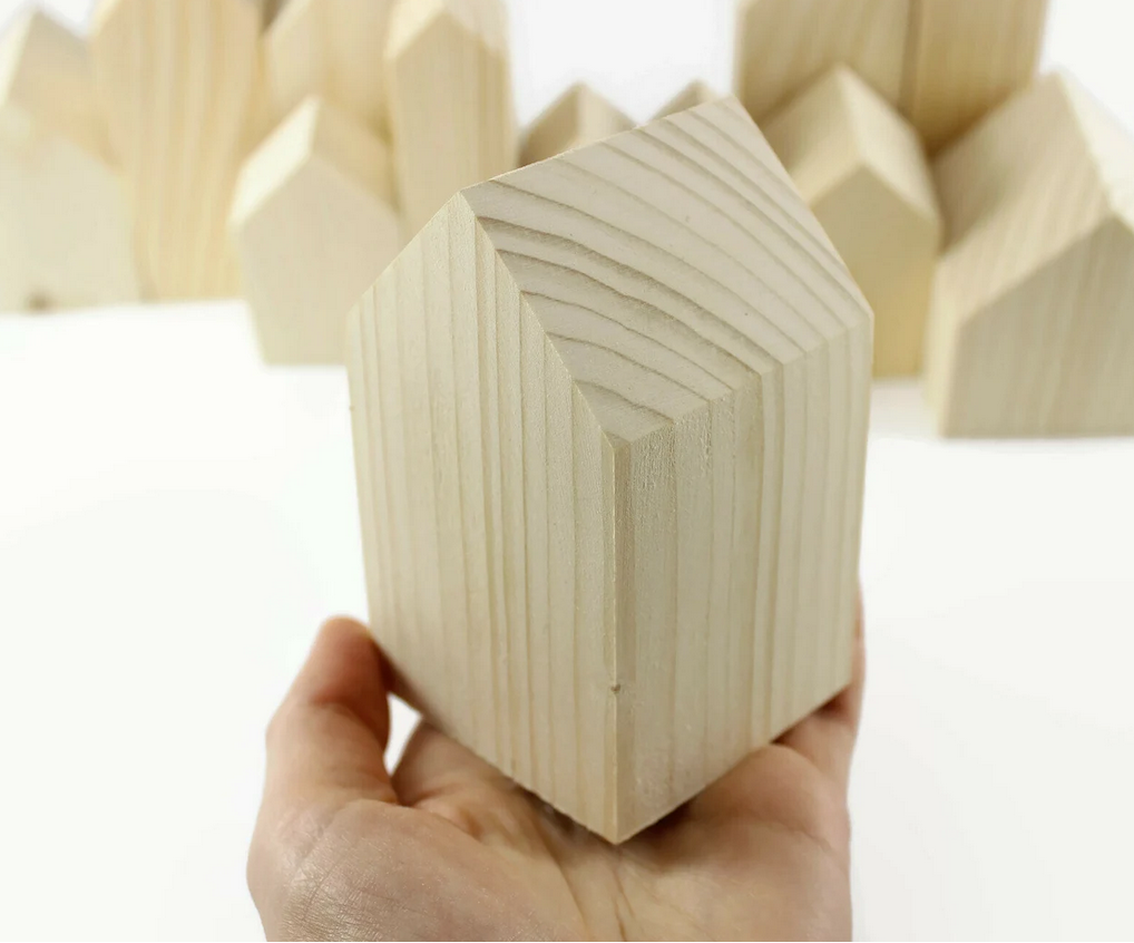 Wooden Mini Houses Set – Different Sizes | Unfinished Wooden Craft Houses for Painting