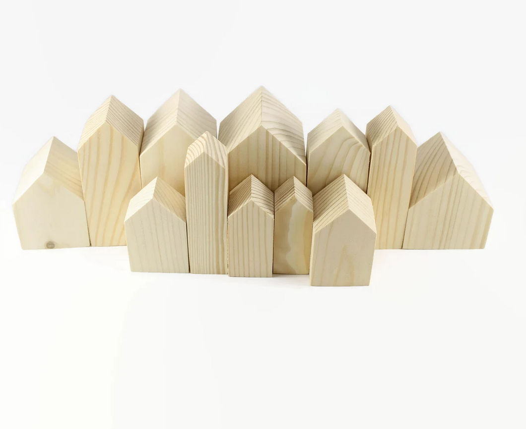 Wooden Mini Houses Set – Different Sizes | Unfinished Wooden Craft Houses for Painting